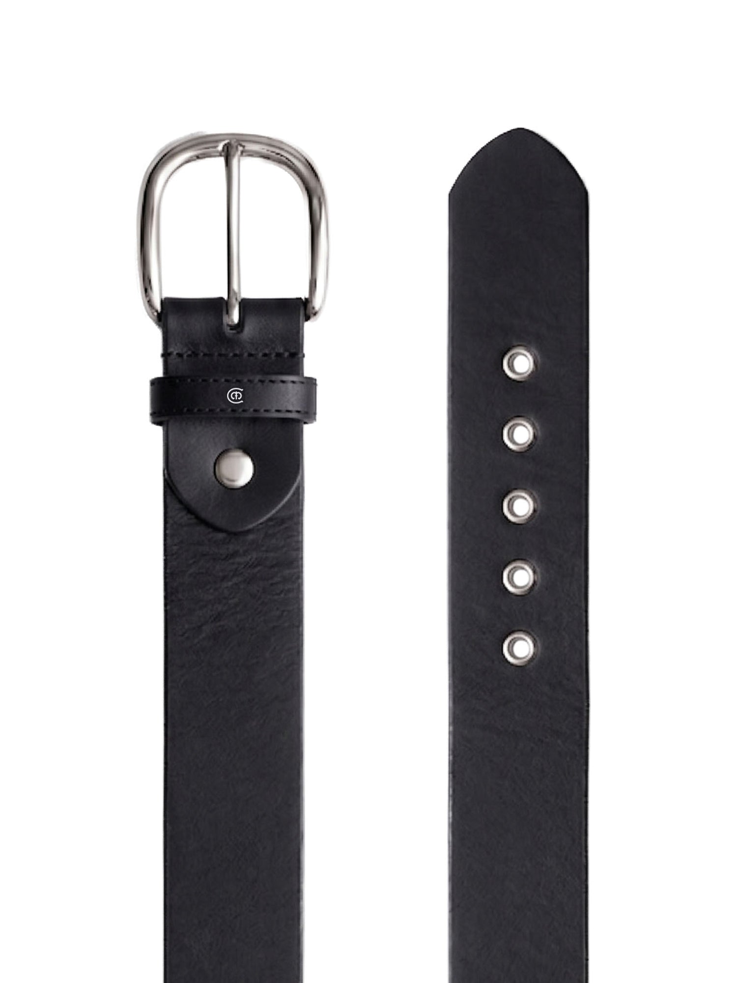 Studio image of Equestrian Stockholm Belt Classic Silver Black with black buffalo leather and silver hardware.