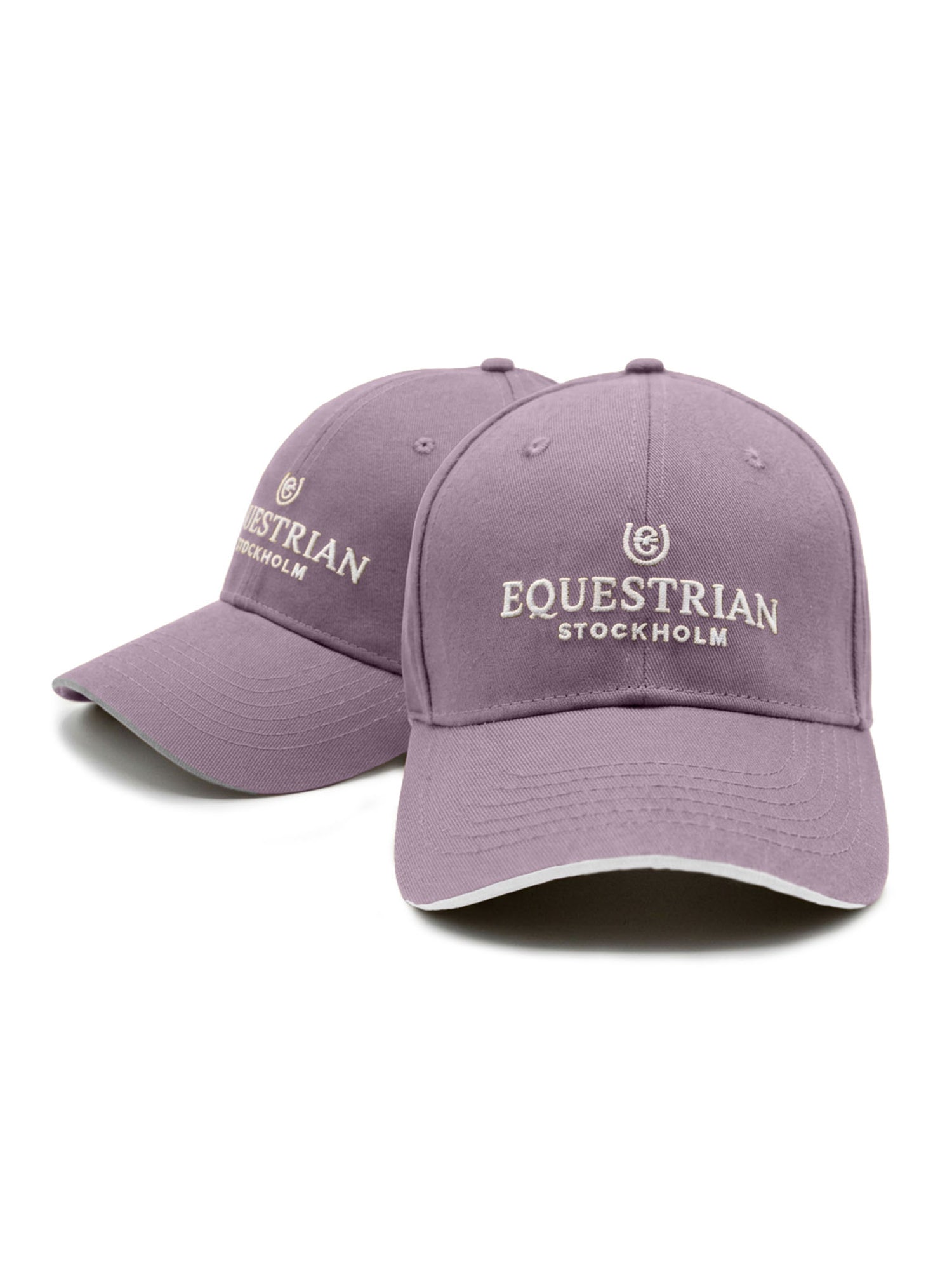 Studio image of Equestrian Stockholm Dusty Purple caps in cotton with embroidered logo and curved brim.
