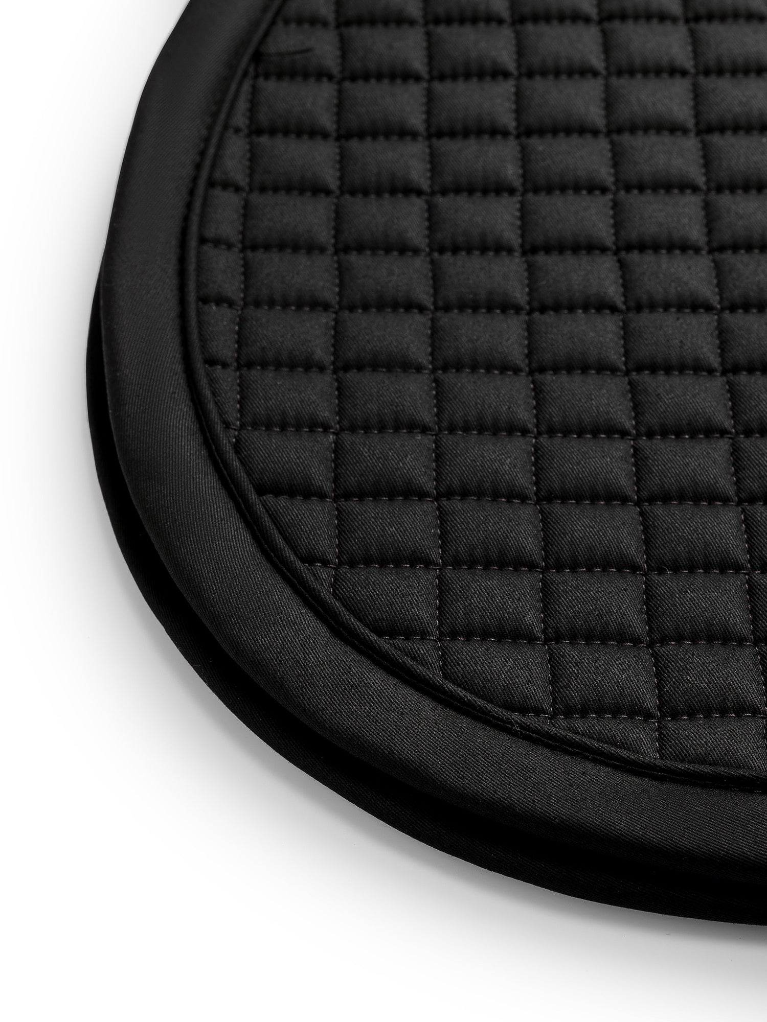 Studio image of Equestrian Stockholm Jump Saddle Pad Cotton Black Germany featuring square quilting.