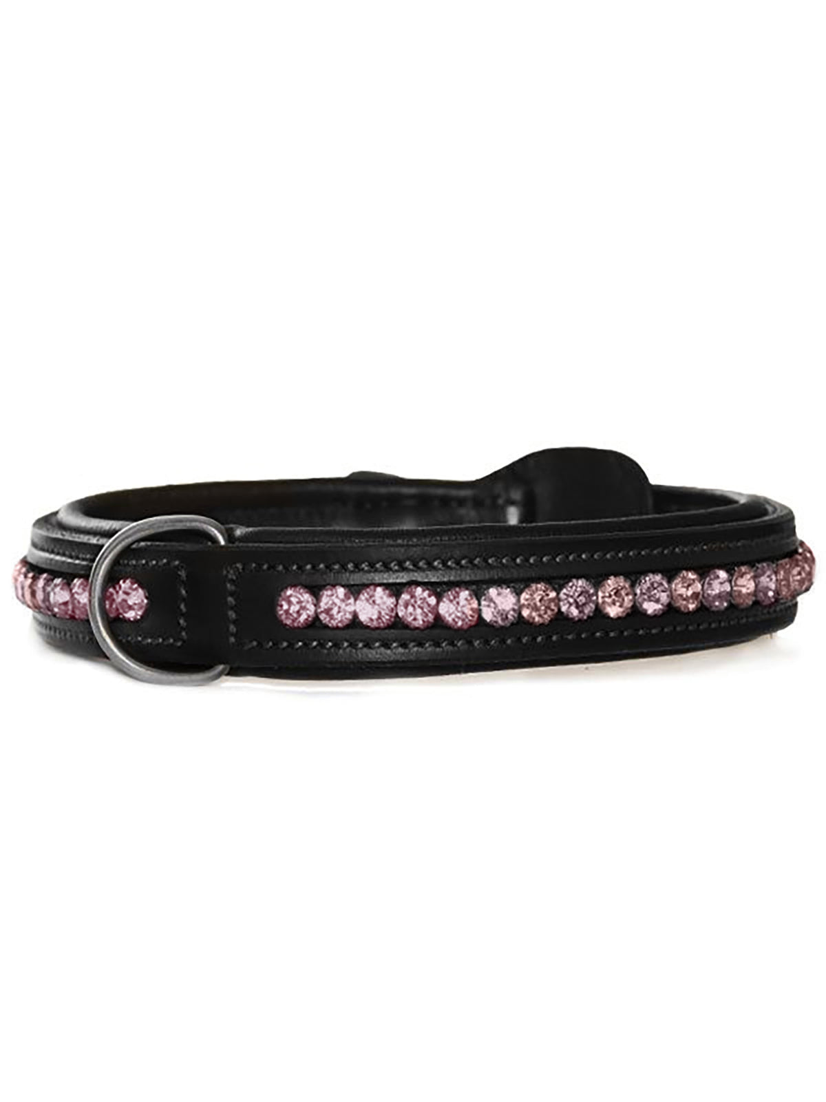 Image studio du collier pour chien Equestrian Stockholm Faded Pink en cuir noir avec cristaux roses en dégradé.