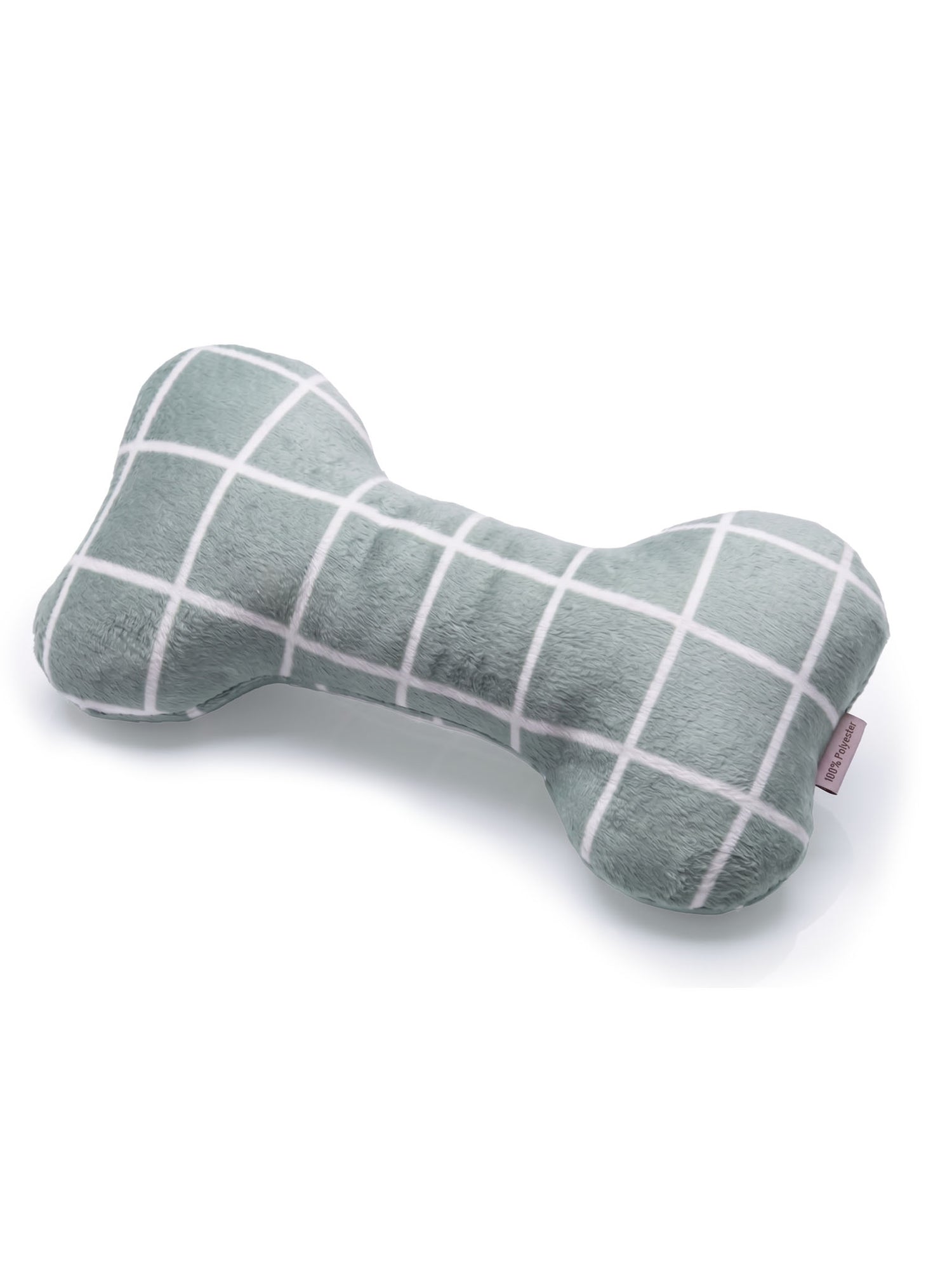 Equestrian Stockholm Mist Green Dog Toy Bone featuring a soft white check pattern and plush fabric.