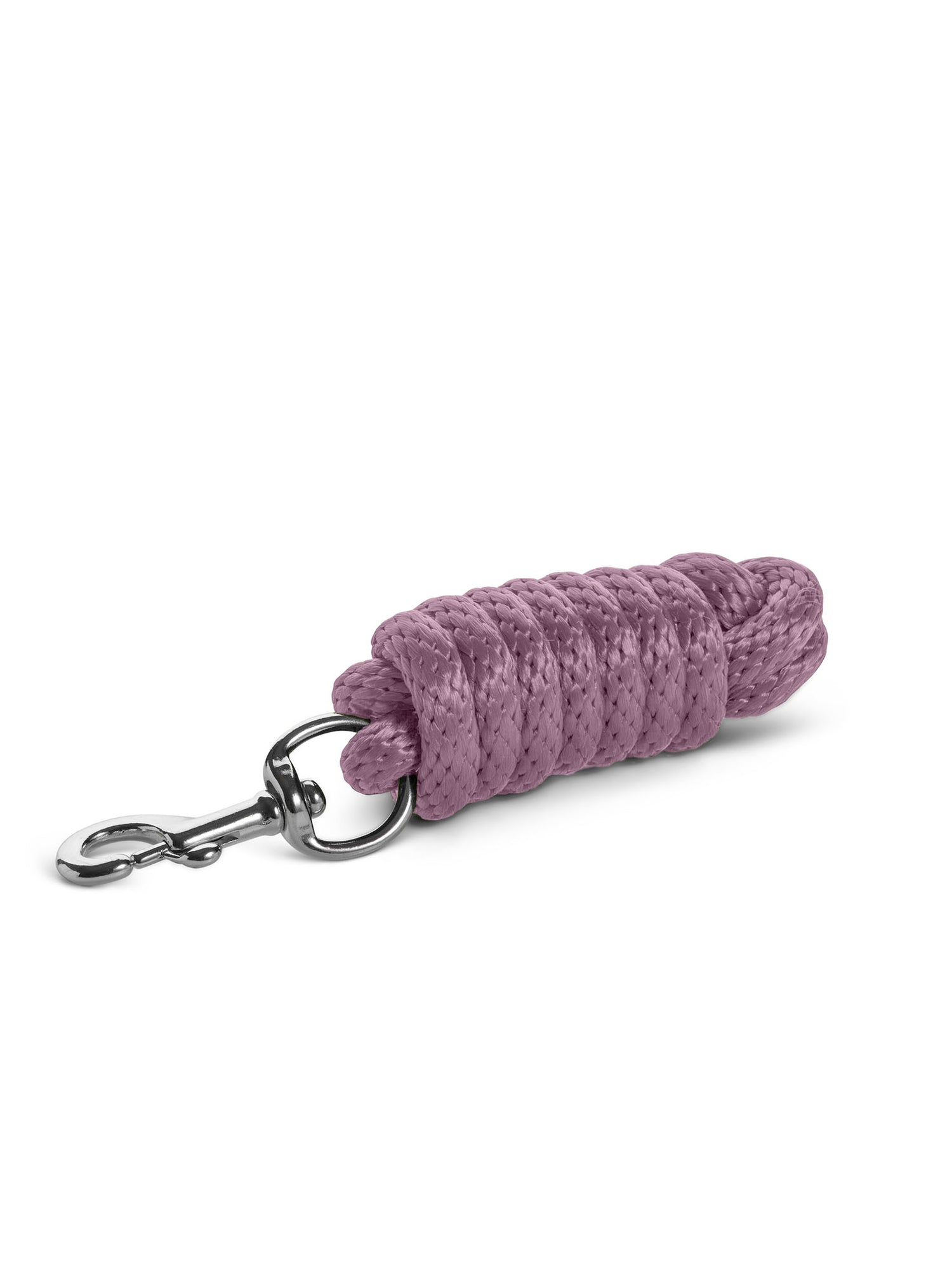 Studio image of Equestrian Stockholm Lead Rope Dusty Purple with a braided texture and silver swivel snap hook.