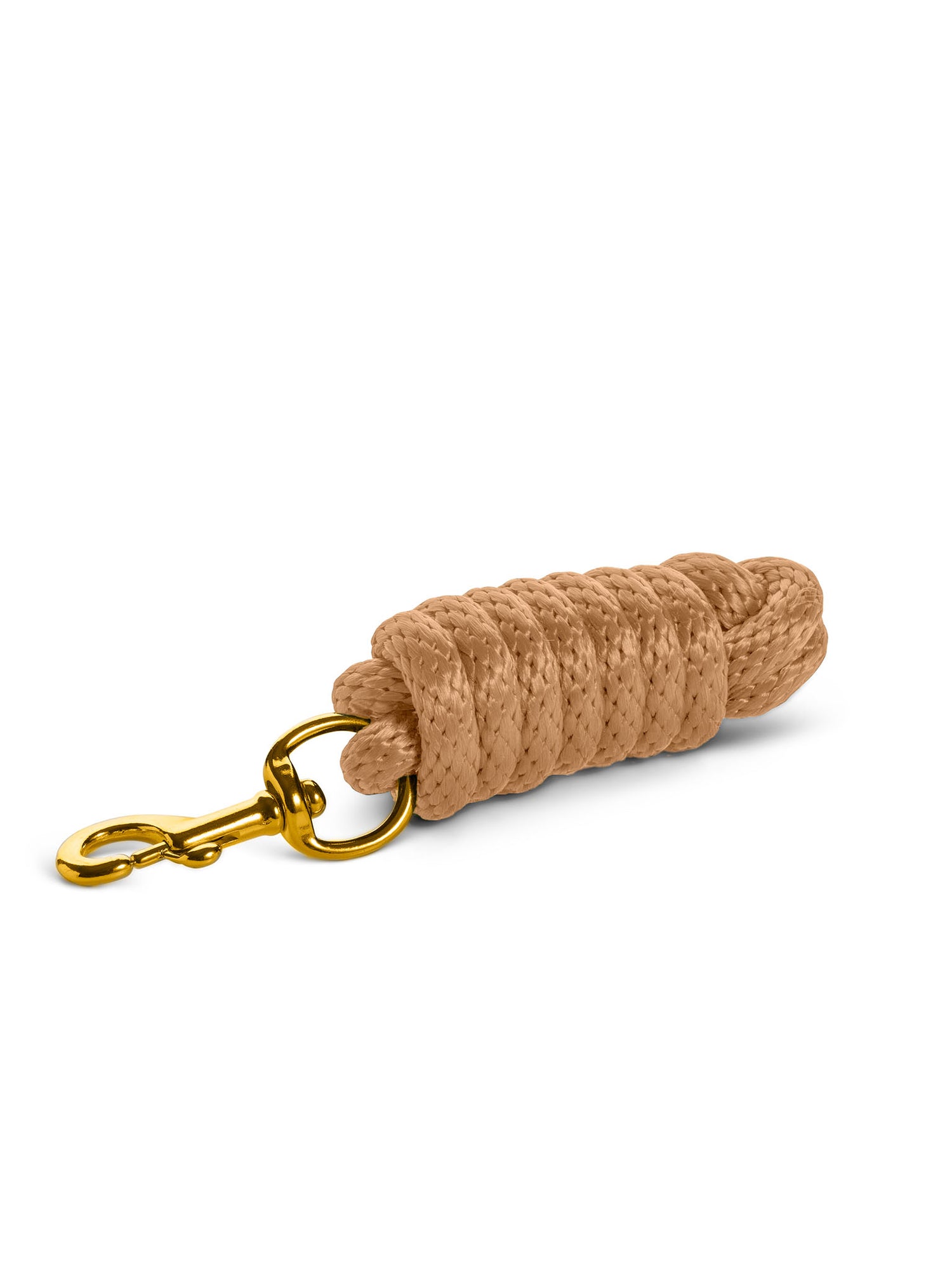 Studio image of Equestrian Stockholm Lead Rope Savannah Glow, a beige braided rope with a gold-tone snap hook.