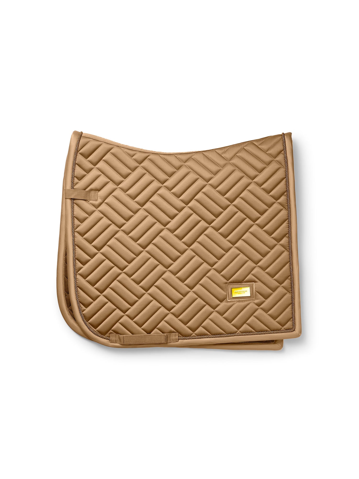 Studio image of Equestrian Stockholm Dressage Saddle Pad Modern Savannah Glow in beige with modern quilting.