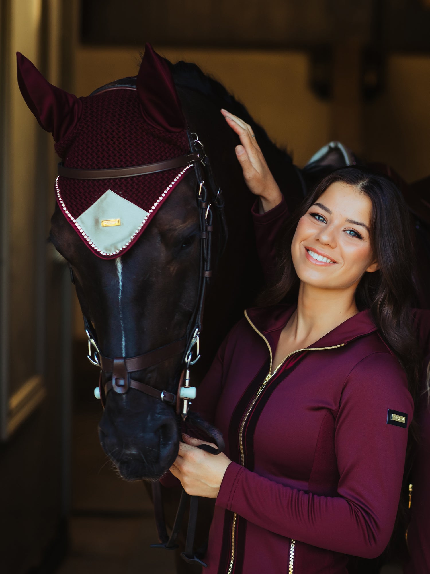Ear Bonnet Crystal Merlot Gold