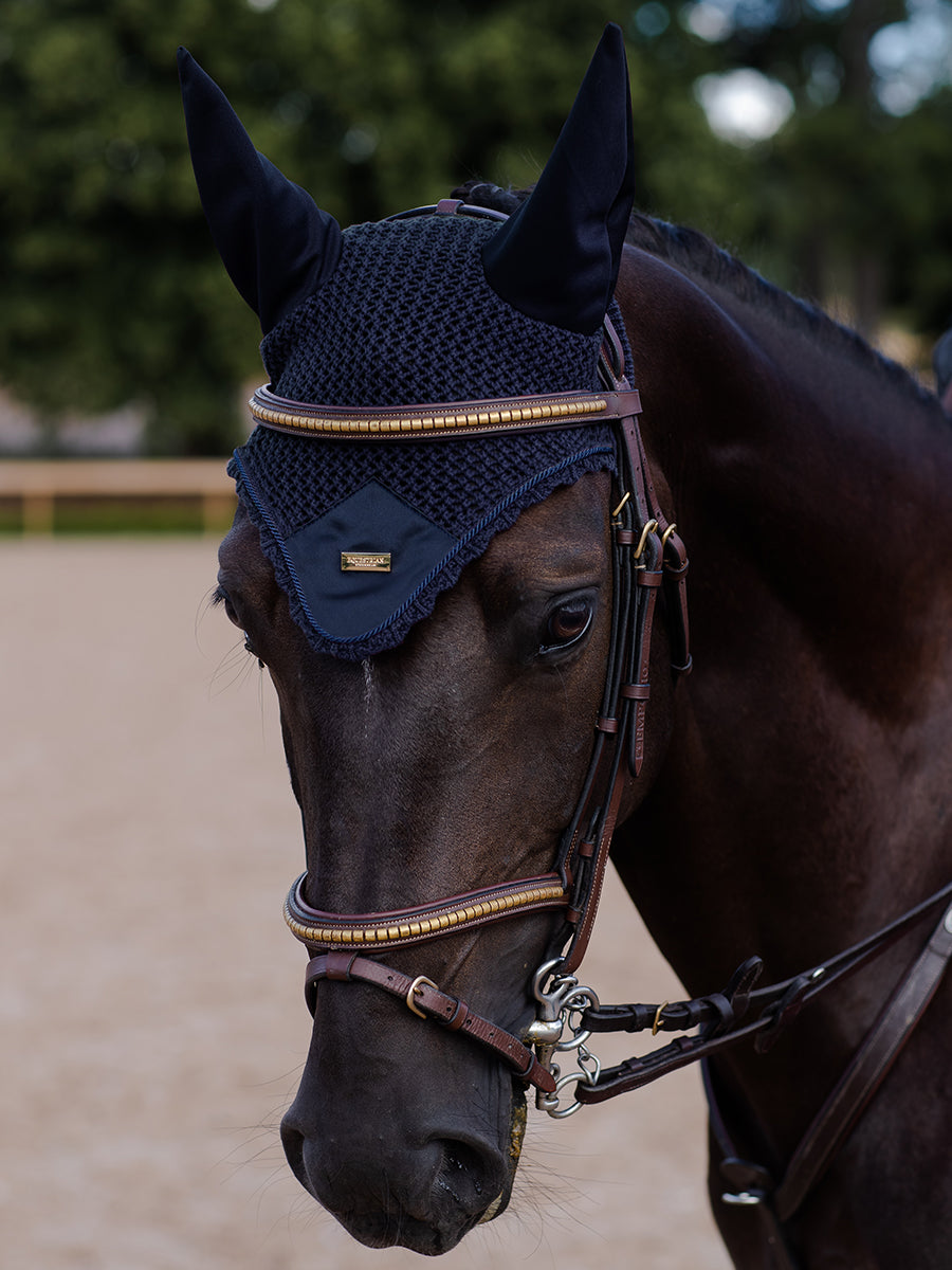 Ear Bonnet Plain Navy Gold