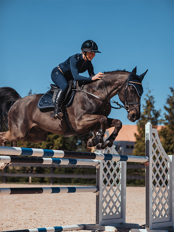 Rider and horse in Midnight Blue Ear net