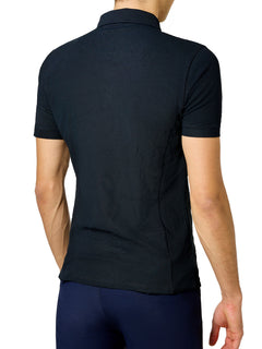 Studio image of Equestrian Stockholm Polo Shirt Zip Men Black from the back, featuring a sleek, short-sleeved fit.