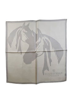 Studio image of Equestrian Stockholm Equestrian Silk Scarf Iconic Horse Beige with its signature tonal horse motif.