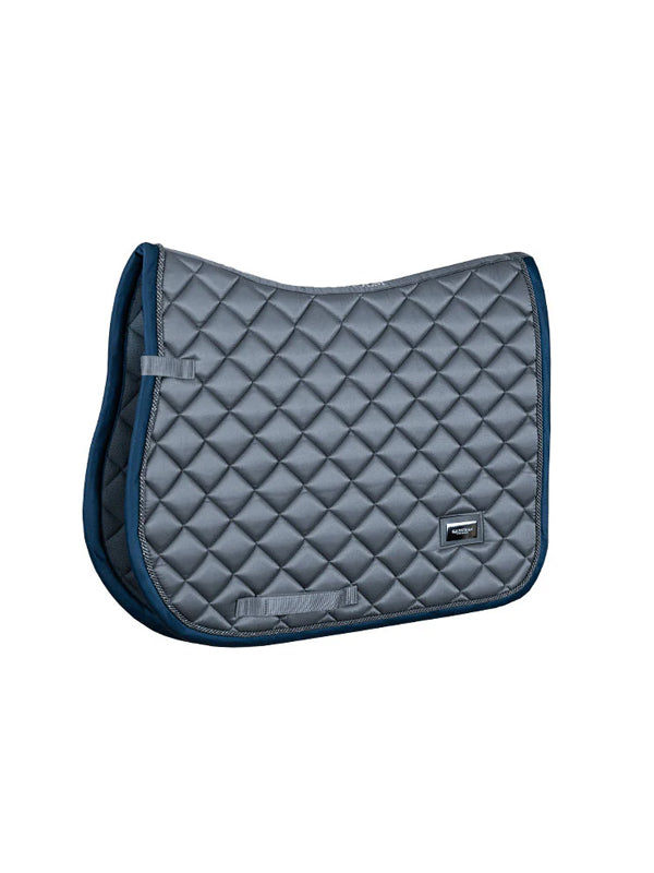 Studio image of Equestrian Stockholm Jump Saddle Pad Metallic Blue with grey diamond quilting and blue edging.