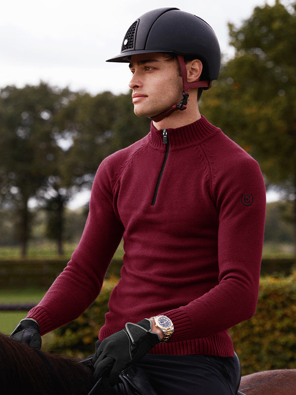Knitted Half-Zip Top Men Bordeaux – Equestrian Stockholm